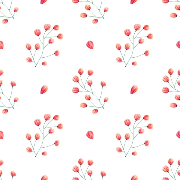 Nahtloses Blumenmuster Aquarell Hintergrund Mit Rosa Abstrakten Blumen Und Blütenblättern — Stockfoto