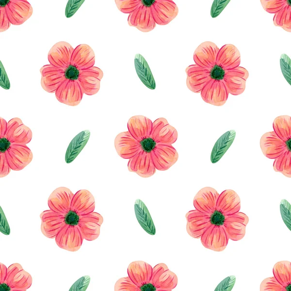Nahtloses Blumenmuster Aquarell Hintergrund Mit Rosa Abstrakten Blüten Und Grünen — Stockfoto