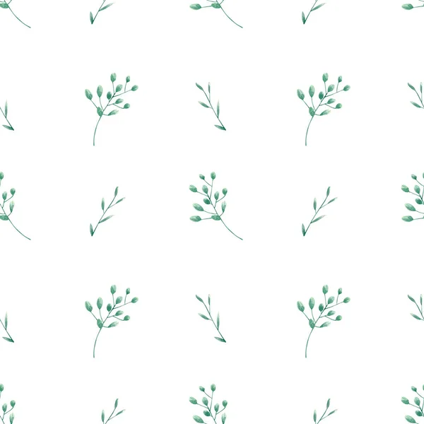 无缝化叶型 带有叶子和茎的抽象绿色计划的水彩背景 用于纺织品 家居装饰 — 图库照片