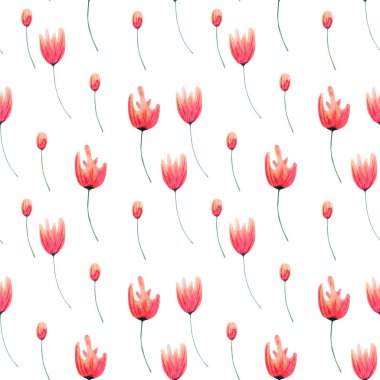 Kusursuz haşhaş deseni. Tekstil, duvar kağıtları, ev dekorasyonu için soyut kırmızı ve pembe çiçekli suluboya arkaplan