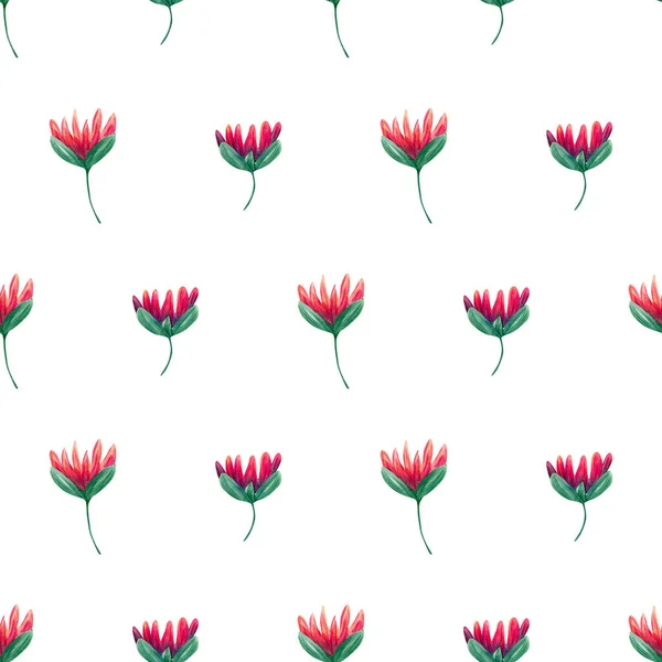 Nahtloses Lotusblütenmuster Aquarell Floralen Hintergrund Mit Abstrakten Roten Und Rosa — Stockfoto