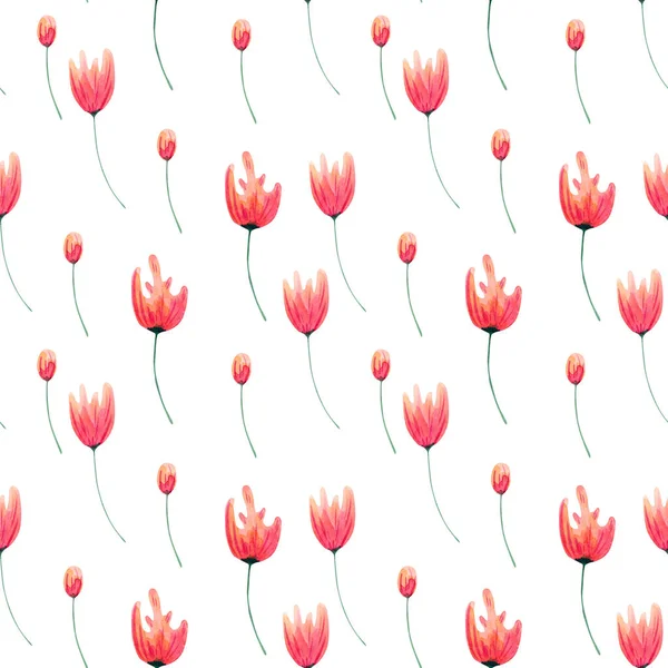 Wzór Bezszwowych Maków Akwarela Kwiatowe Tło Abstrakcyjnymi Czerwonymi Różowymi Kwiatami — Zdjęcie stockowe