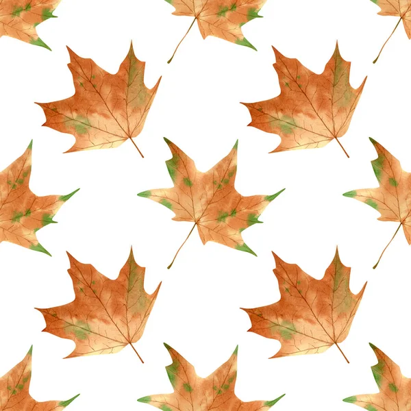 Seamless Maple Leaves Pattern Watercolor Background Orange Brown Fall Leaves — Stock Photo, Image