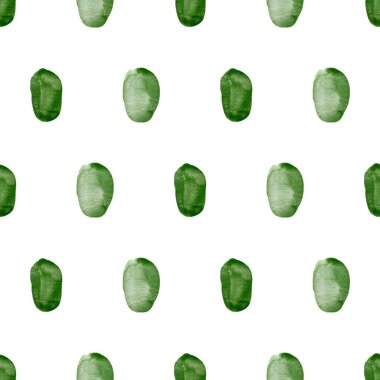 Kusursuz puantiyeli desen. Tekstil, ambalaj kağıdı, duvar kağıdı, ev dekorasyonu için el çizimi suluboya ovalar ile suluboya yeşil arkaplan