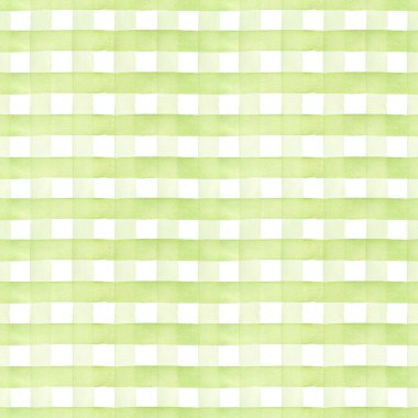 Kusursuz yeşil kareli arka plan. Kumaş dokusu, duvar kağıdı, ev dekoru baskıları için suluboya el çizimi deseni