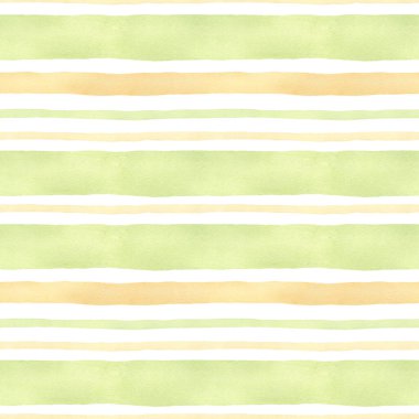 Kusursuz yeşil ve sarı çizgili arka plan. Suluboya el çizgili desen kumaş dokusu, duvar kağıdı, ev dekorasyonu baskıları için