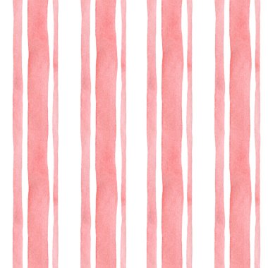 Kusursuz pembe çizgili arka plan. Kumaş dokusu, tekstil, duvar kağıdı, ev dekoru baskıları, ambalaj kağıdı için suluboya el çizimi deseni