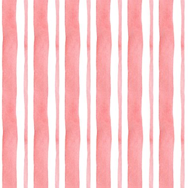 Kusursuz pembe çizgili arka plan. Kumaş, tekstil, duvar kağıdı, tatil dekorasyonu dokusu için suluboya el çizimi deseni