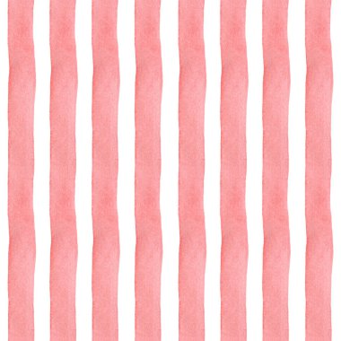 Kusursuz pembe çizgili arka plan. Şenlikli kumaş dokusu, tekstil, duvar kağıdı, ev dekoru baskıları, mutfak elementleri için suluboya el çizimi deseni