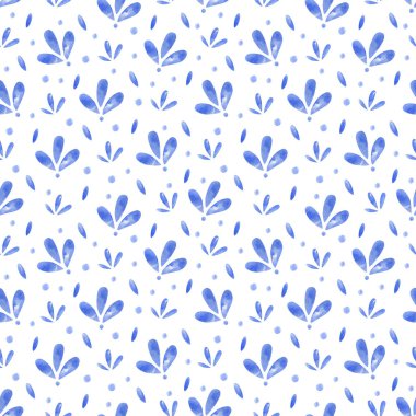 Çiçekli suluboya arka plan. Eşek desenli mavi desenli kusursuz el çizimi. Çocuklar için basit çiçek unsurları. Tekstil, kumaş dokusu, duvar kağıtları.