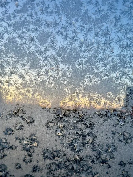  Buz kristalleri güzel bir buz kalıbı oluşturur ve büyüleyici bir gündoğumunu çerçeveler. Altın sabah ışığı, kış ayazının serin tonlarıyla çelişiyor ve büyülü bir kış sahnesi yaratıyor..