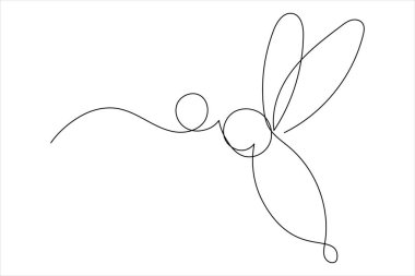 Arı uçuşu güzel ve tek çizgi sanatı ve izole edilmiş minimalist ana hatlı vektör simgesidir