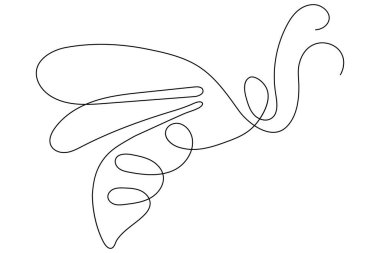 Arı uçuşu güzel ve tek çizgi sanatı ve izole edilmiş minimalist ana hatlı vektör simgesidir