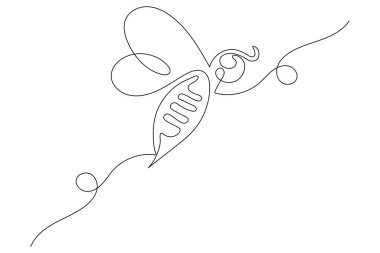 Arı uçuşu güzel ve tek çizgi sanatı ve izole edilmiş minimalist ana hatlı vektör simgesidir