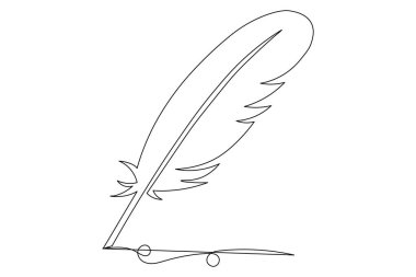 Kuş tüyü aralıksız bir çizgi çizimi ve resim vektörü simgesinin siyah beyazı