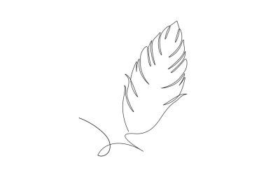 Kuş tüyü aralıksız bir çizgi çizimi ve resim vektörü simgesinin siyah beyazı