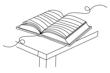 Kitap Sürekliliği tek satır sanat ve çizim vektörü beyaz arkaplan üzerinde satır biçimi