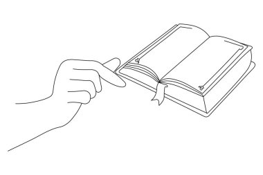 Kitap Sürekliliği tek satır sanat ve çizim vektörü beyaz arkaplan üzerinde satır biçimi