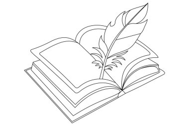 Kitap Sürekliliği tek satır sanat ve çizim vektörü beyaz arkaplan üzerinde satır biçimi