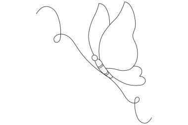 Kelebek, doğanın mantar vektör ikonunun tek çizgi çizimine devam eder.