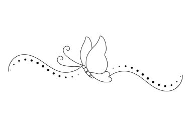 Kelebek, doğanın mantar vektör ikonunun tek çizgi çizimine devam eder.