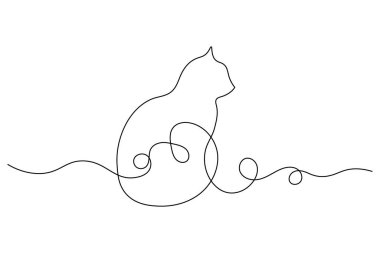 Kedi tek çizgi ve çıkış çizgisi vektör simgesi