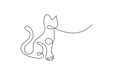 Kedi, makas vektör çiziminin bir satır aralıksız çizimi