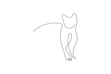 Kedi, makas vektör çiziminin bir satır aralıksız çizimi