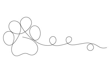  Köpek sürekli tek çizgi halinde hayvan pençesi ikonu ana hatları vektörü çiziyor