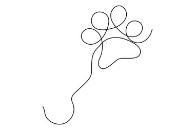  Köpek sürekli tek çizgi halinde hayvan pençesi ikonu ana hatları vektörü çiziyor