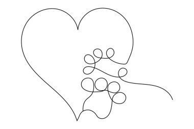  Köpek sürekli tek çizgi halinde hayvan pençesi ikonu ana hatları vektörü çiziyor