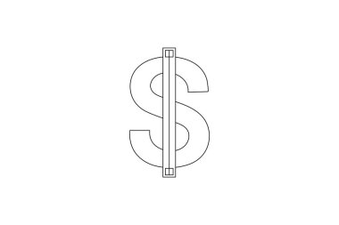 Dolar simgesi sürekli tek çizgi sanatı ve izole edilmiş minimalist ana hatlı vektör simgesi