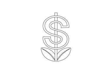 Dolar simgesi sürekli tek çizgi sanatı ve izole edilmiş minimalist ana hatlı vektör simgesi
