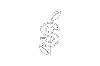 Dolar simgesi sürekli tek çizgi sanatı ve izole edilmiş minimalist ana hatlı vektör simgesi