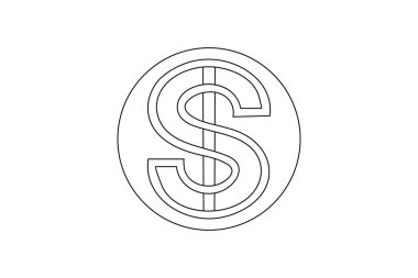 Dolar simgesi sürekli tek çizgi sanatı ve izole edilmiş minimalist ana hatlı vektör simgesi
