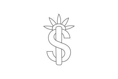 Dolar simgesi sürekli tek çizgi sanatı ve izole edilmiş minimalist ana hatlı vektör simgesi