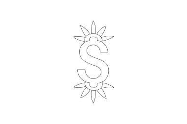 Dolar simgesi sürekli tek çizgi sanatı ve izole edilmiş minimalist ana hatlı vektör simgesi