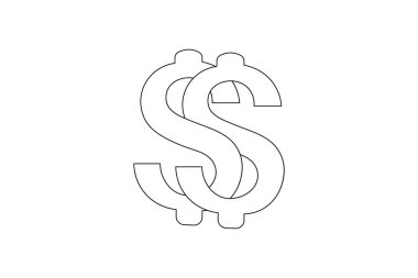 Dolar simgesi izole edilmiş dış hat vektör simgesinin sürekli bir çizgi çizimi