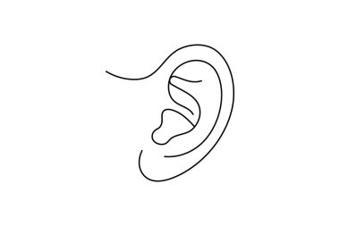 İnsan kulağı aralıksız bir çizgi sanat ana hatları vektör minimalist tasarımı