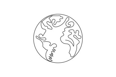 Dünya 'nın küresi, beyaz arka plan el çizimi vektör illüstrasyonunda bir çizgi sanat gezegeni minimalist tasarımı