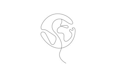 Dünya 'nın küresi, beyaz arka plan el çizimi vektör illüstrasyonunda bir çizgi sanat gezegeni minimalist tasarımı