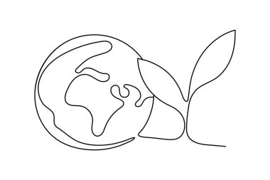 Dünya 'nın küresi, beyaz arka plan el çizimi vektör illüstrasyonunda bir çizgi sanat gezegeni minimalist tasarımı