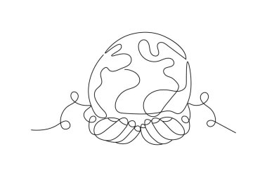 Dünya küresi dünya haritasının bir çizgi çizimi minimalist vektör çizimi çizgi vektörünü izole etti