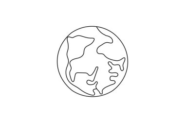 Dünya küresi dünya haritasının bir çizgi çizimi minimalist vektör çizimi çizgi vektörünü izole etti