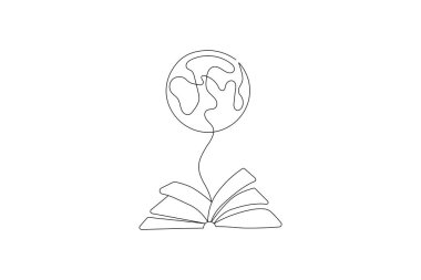 Dünya küresi dünya haritasının bir çizgi çizimi minimalist vektör çizimi çizgi vektörünü izole etti