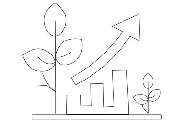 Büyüme bitkisi sürekli tek satır sanat ve izole edilmiş minimalist vektör illüstrasyonu