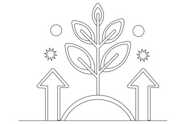 Büyüme bitkisi sürekli tek satır sanat ve izole edilmiş minimalist vektör illüstrasyonu