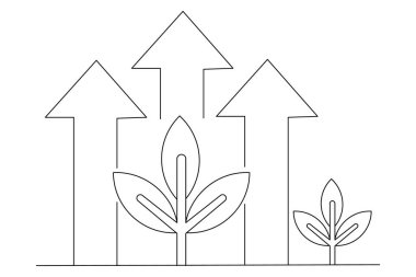 Büyüme bitkisi sürekli tek satır sanat ve izole edilmiş minimalist vektör illüstrasyonu