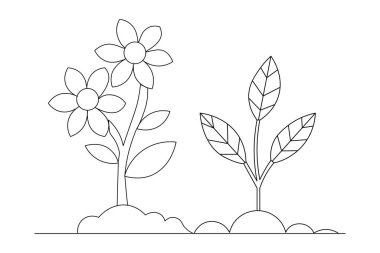 Büyüme bitkisi sürekli tek satır sanat ve izole edilmiş minimalist vektör illüstrasyonu