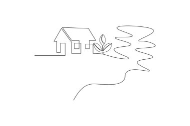 Ev bitkisi ve ampul sürekli tek çizgi halinde yeşil enerji çiziyor.